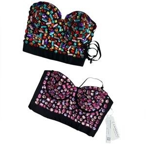 Colorful Rhinestone Push Up Bra Club Wear Party Bustier Crop Top